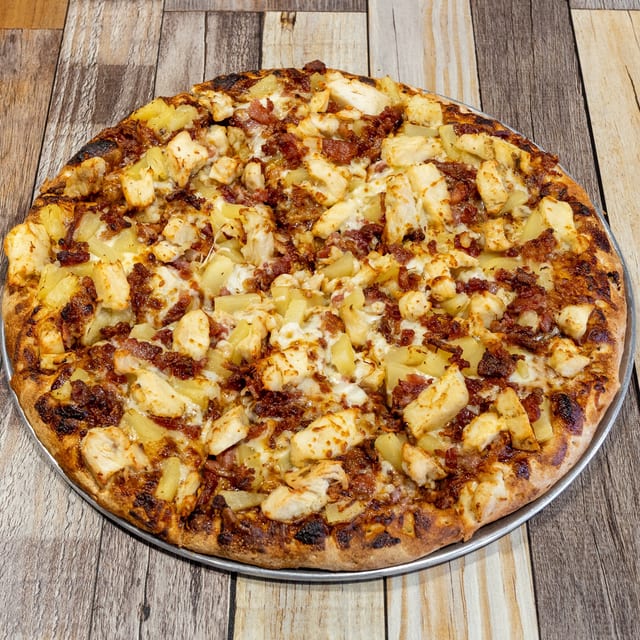 BBQ Chicken Maui Luau Pizza.